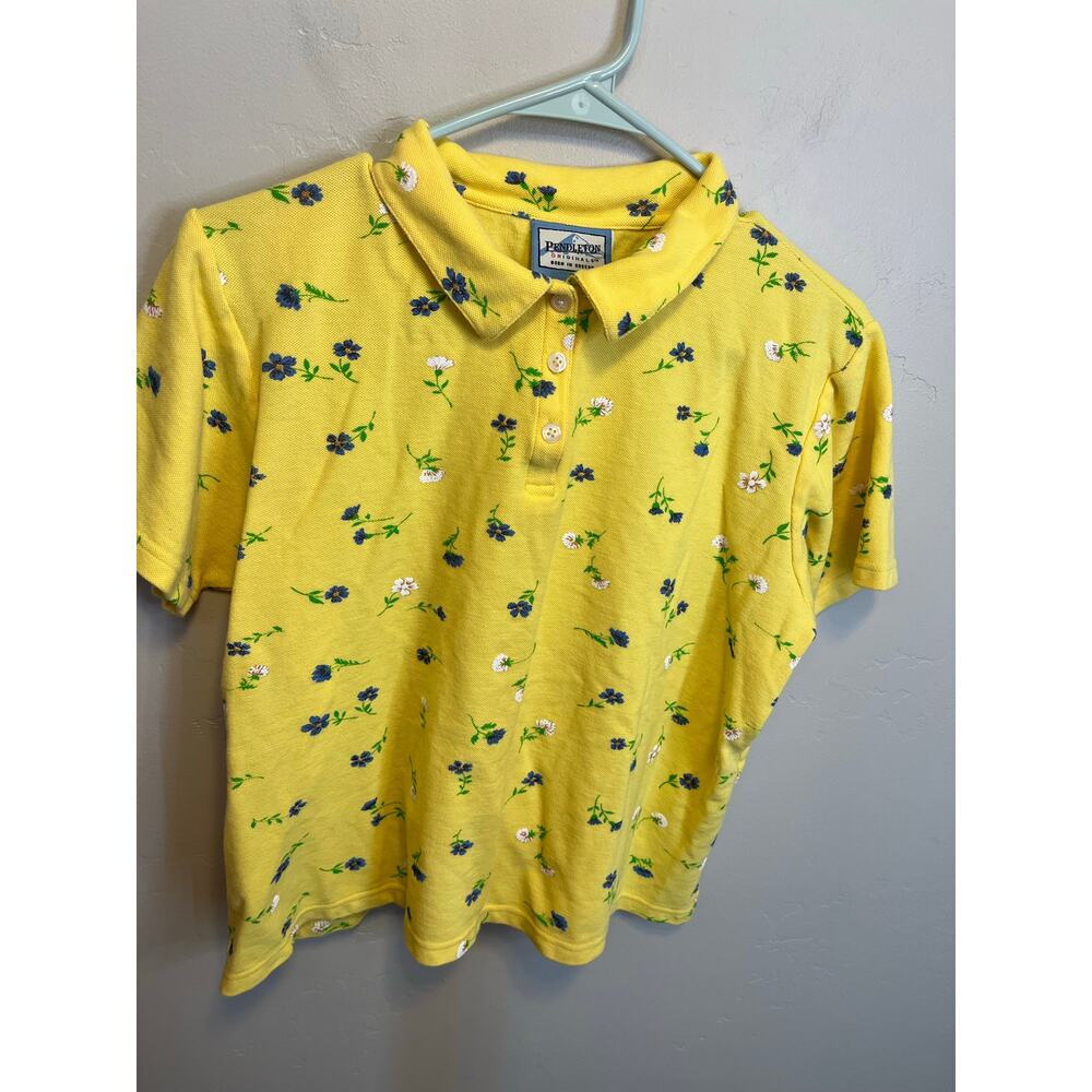 Pendleton Collared Button Up Yellow Floral Short … - image 4